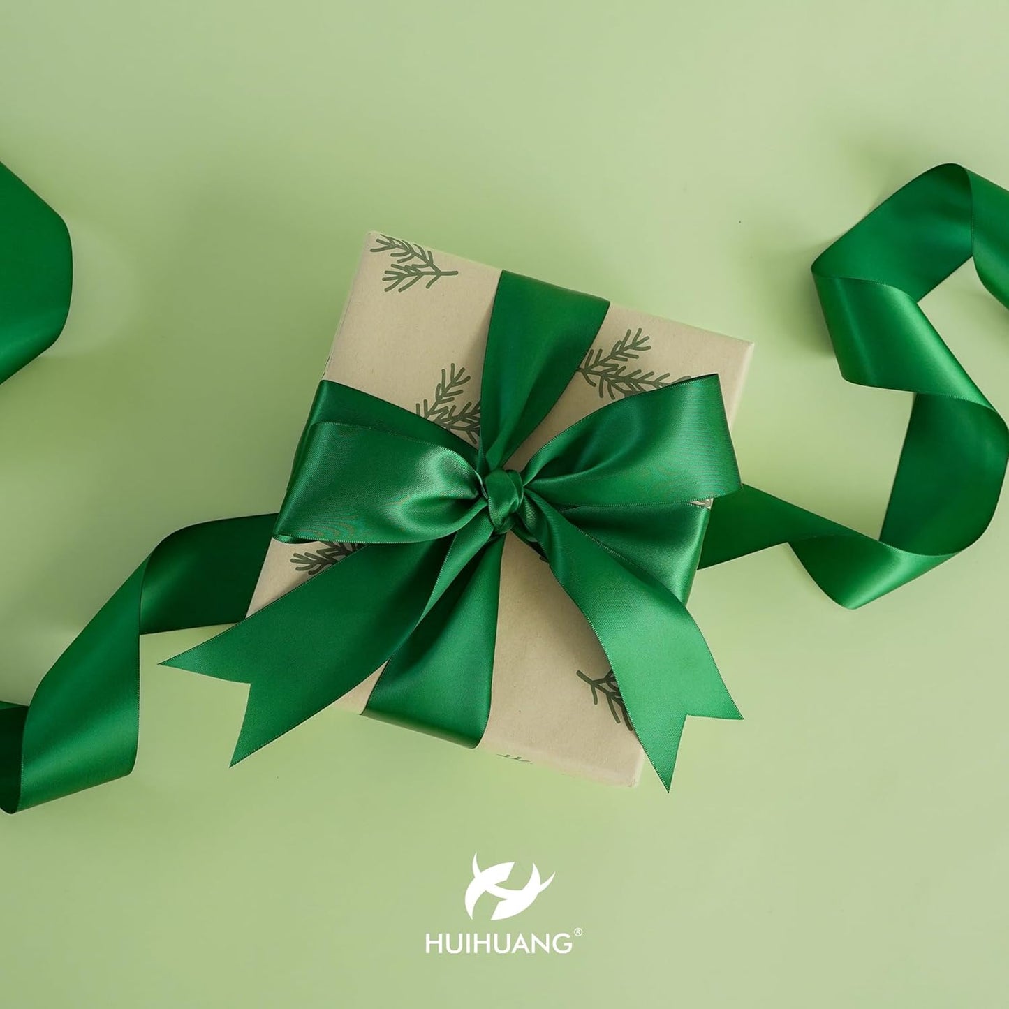 HUIHUANG Forest Green Ribbon 2 inch Double-Faced Forest Green Silk Fabric Ribbon for Christmas, Crafts, Bows Making, Flower Bouquet Wrap, Gift Wrapping, Home Decor, Hairs-25 Yards/Roll