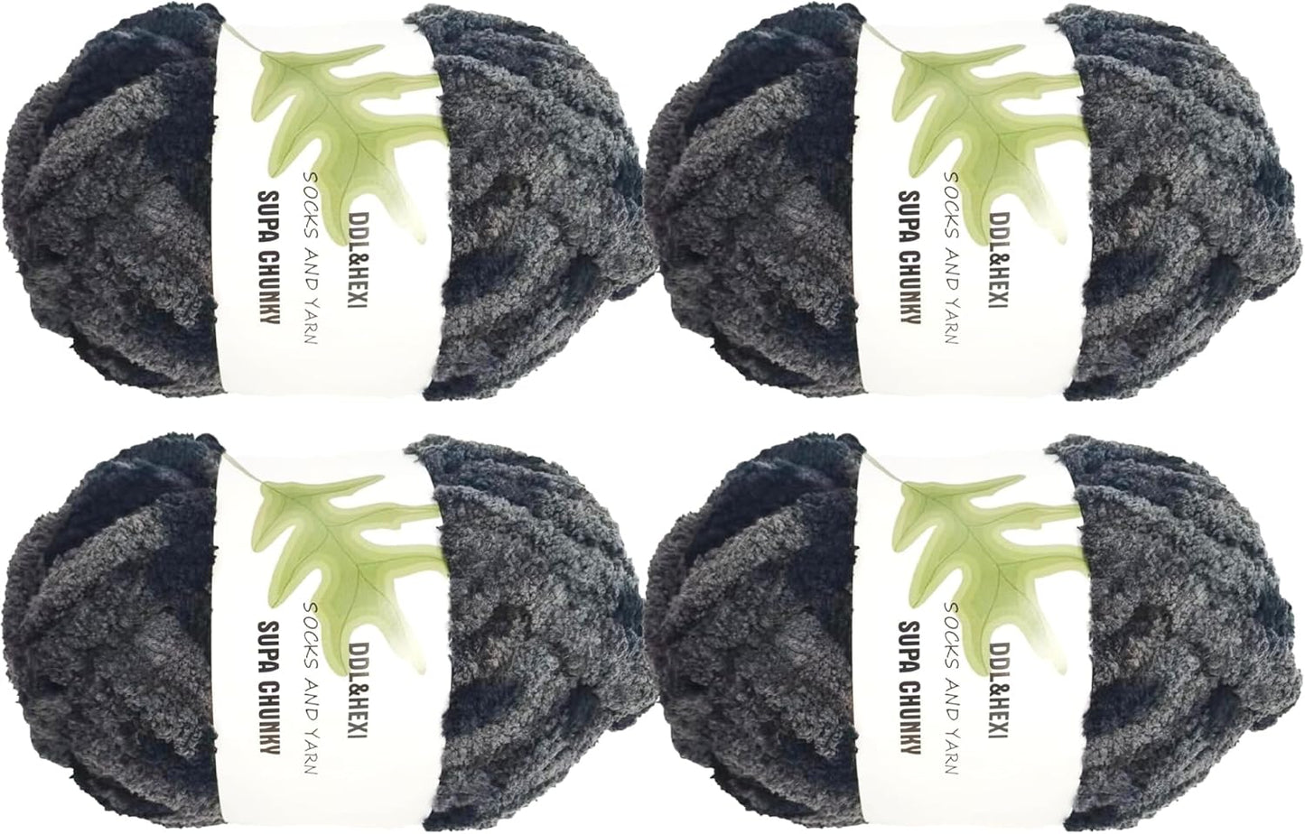 DDL&HEXI 4 Pack Super Chenille Chunky Yarn for Hand Knit, Blanket Making Kit, Jumbo Knitting, 4x8oz (226g) per Bag, Soft Polyester for Crochet, Knitting, and DIY Projects (213-4)