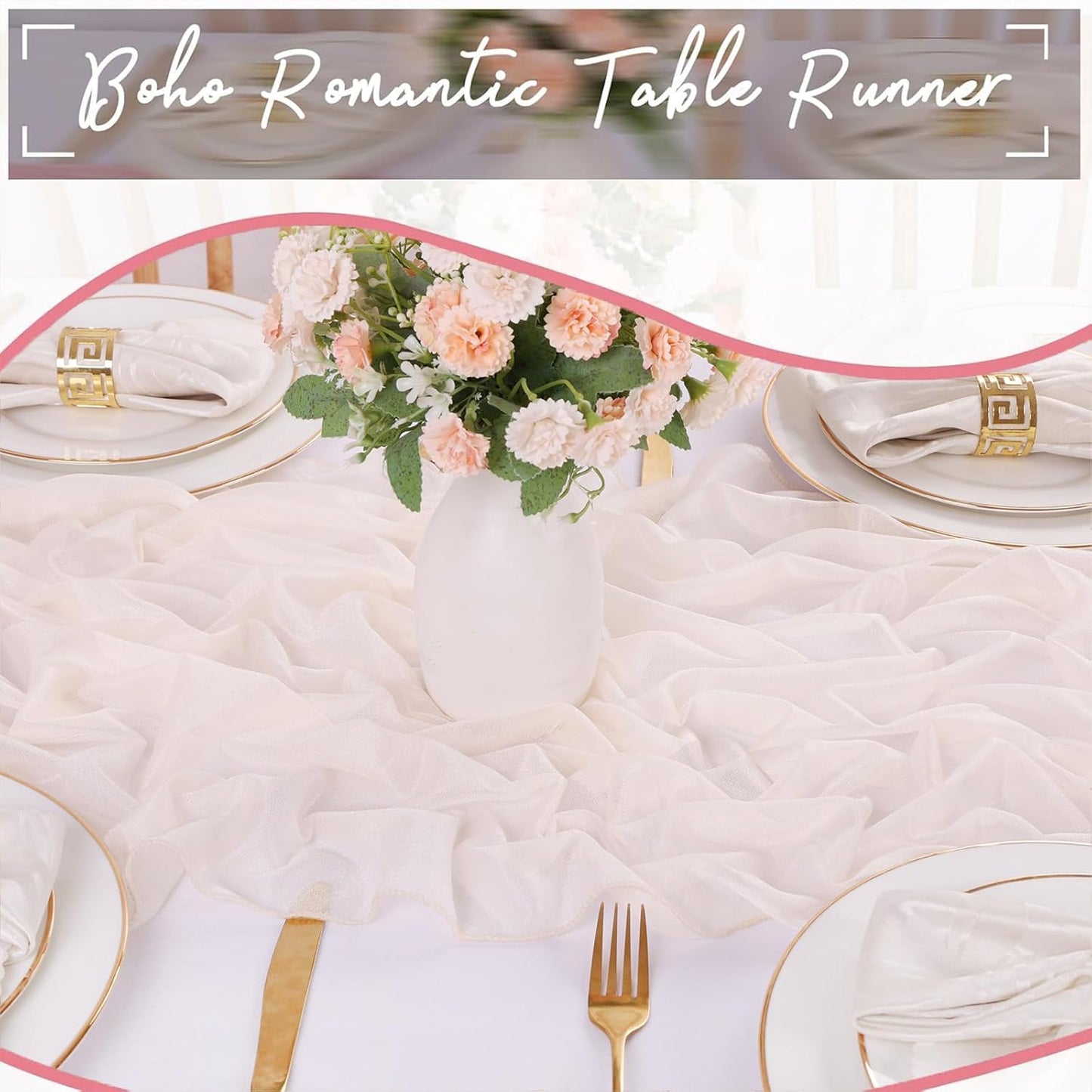 Beige Chiffon Table Runner 10ft Long Romantic Wedding Table Runners 30 x 120 Inches Elegant Sheer Fabric Drapes Bridal Party Cake Table Decoration