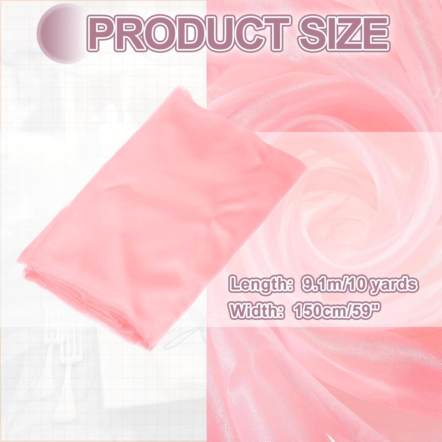 MECCANIXITY Iridescent Sheer Organza Fabric, 10 Yards x 59 Inches Solid Holographic Shiny Fabric Organza Cloth for Wedding, Curtains, Costume, Photo Background, Dark Pink