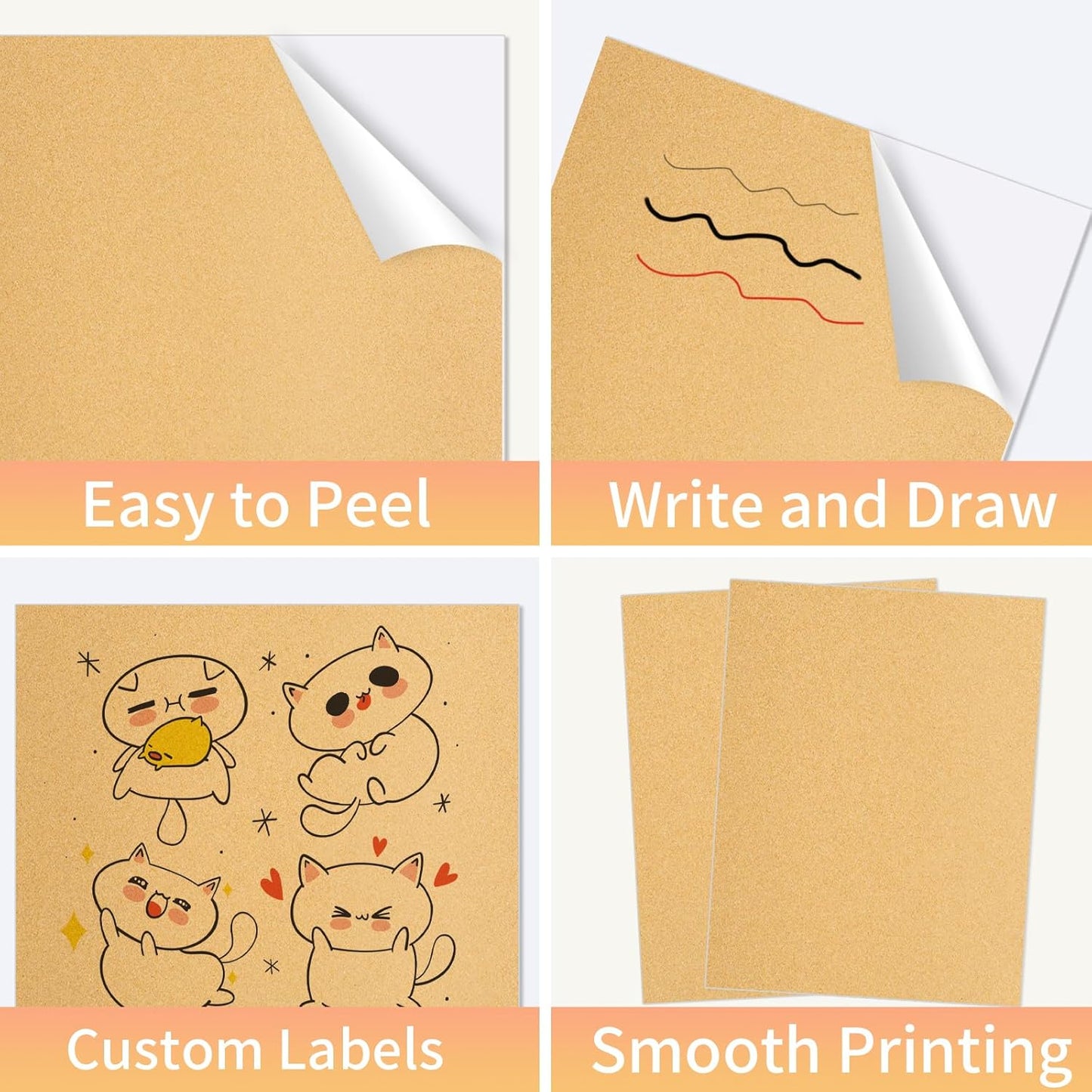 Kraft Printable Sticker Paper, 20 Sheets Brown Printable Sticker Paper, Laser/Inkjet Printing- Matte Ktaft, Letter Size (8.5" x 11")