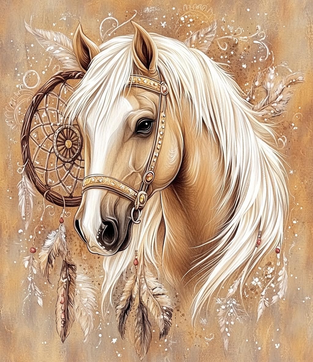 Moohue 14ct Counted Cross Stitch Kits for Adults Indian Horse Animal Printed Stamped Cross Stitch Patterns Kits Cross Stitch Supplies (Indian Horse)