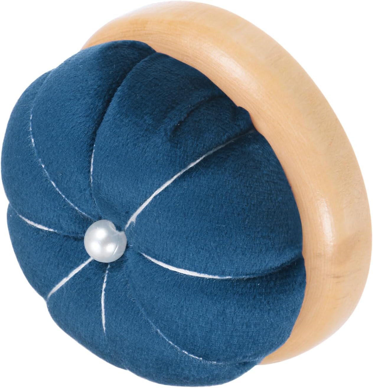 HARFINGTON Wooden Base Pin Cushion Japanese Style Cute Needle Holder Pincushions Round for Sewing Quilting Needlework DIY Crafts, Dark Blue