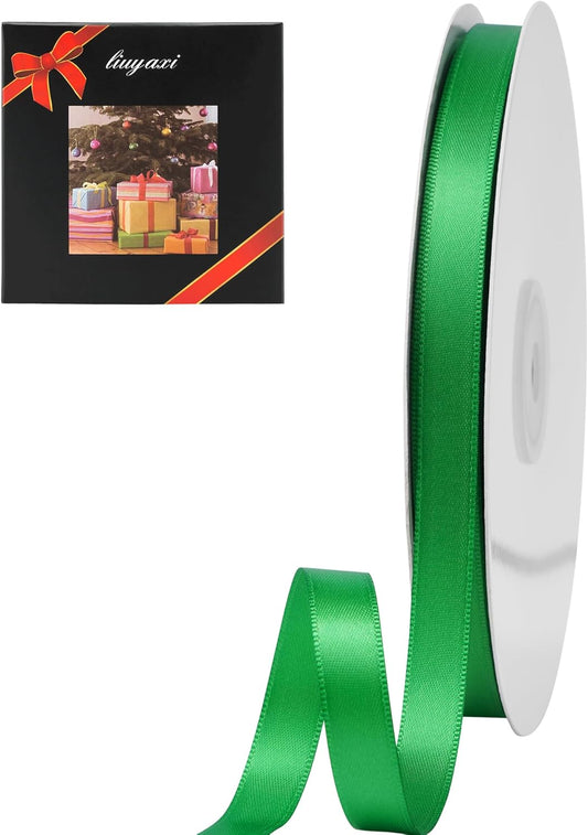 LIUYAXI Green Stain Ribbon, 1/2" X Continuous 50 Yards, Double Faced Fabric Ribbon Perfect for Gift Wrapping Wedding Christmas Birthday Floral Arrangement Craft