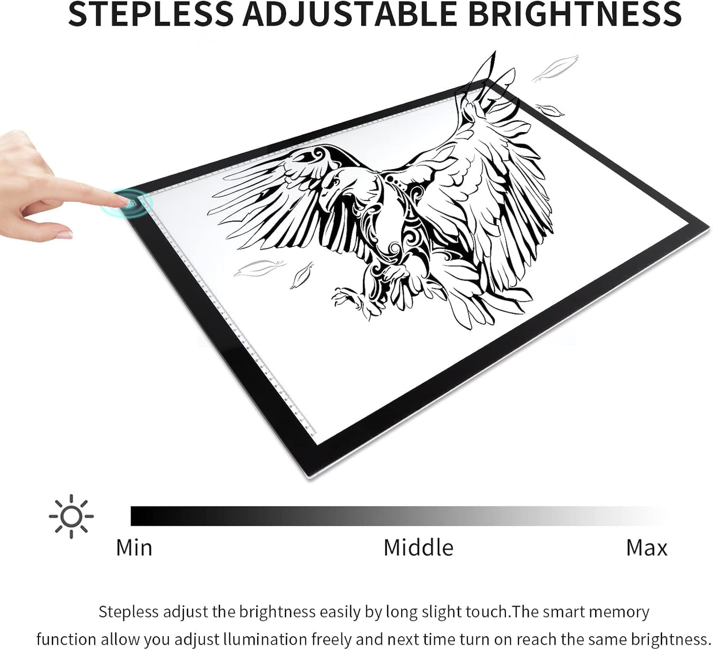 A2 Light Pad Super Thin 7mm Portable Stepless Dimmable Brightness Large Light Box Copy Board for Diamond Painting Weeding Vinyl with 2 Multi-Functional Clips 12V 2A Adapter (23.7''x15.8'')
