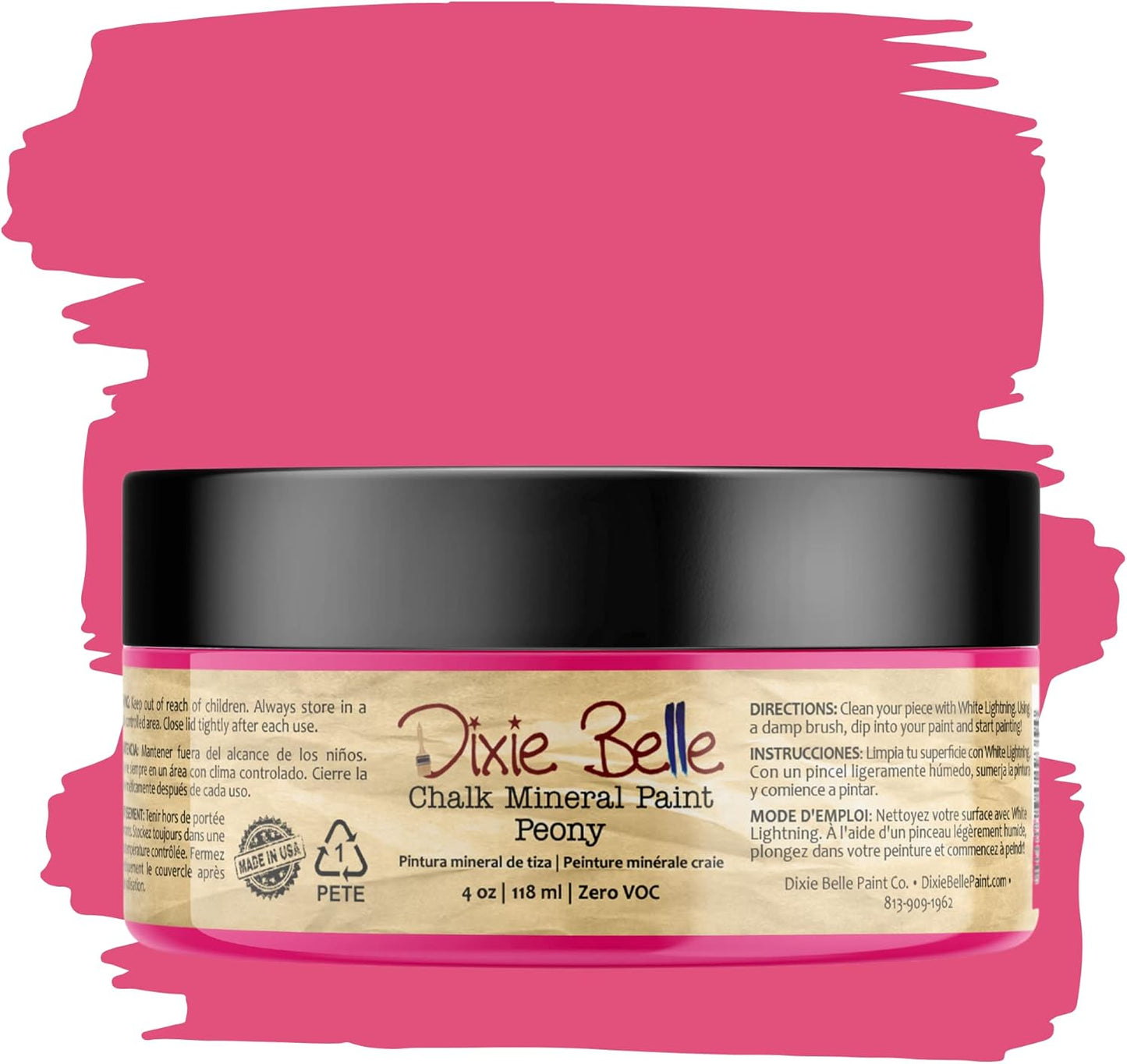 Dixie Belle Paint Company Chalk Finish Furniture Paint - Peony (4oz) - Matte Hot Pink Chic Chalk Mineral DIY Furniture Paint