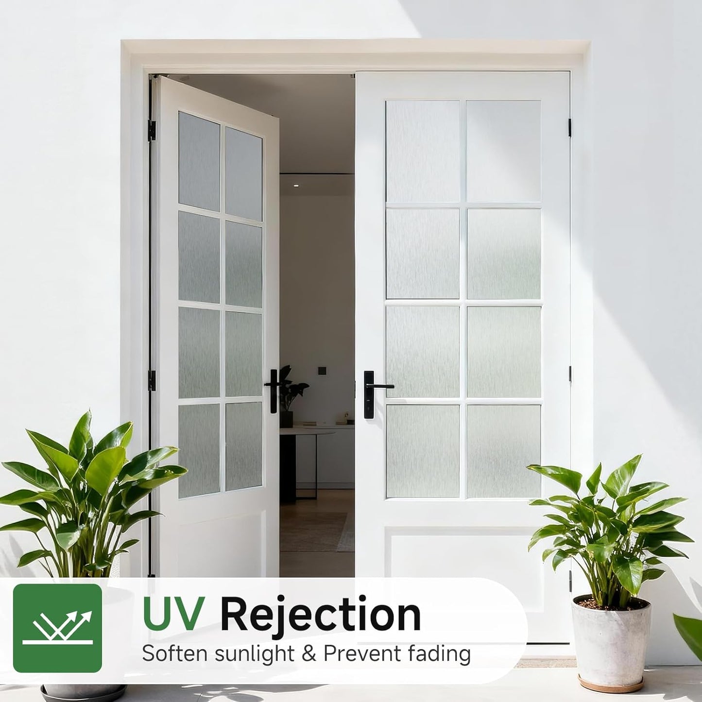 Borsky Frosted Glass Window Film - Static Cling, 96% UV Blocking Non-Adhesive Privacy Window Film, Removable Window Cling with Day & Night Privacy for Bathroom Home Office, 45.2 x 314.9 Inches, Pure