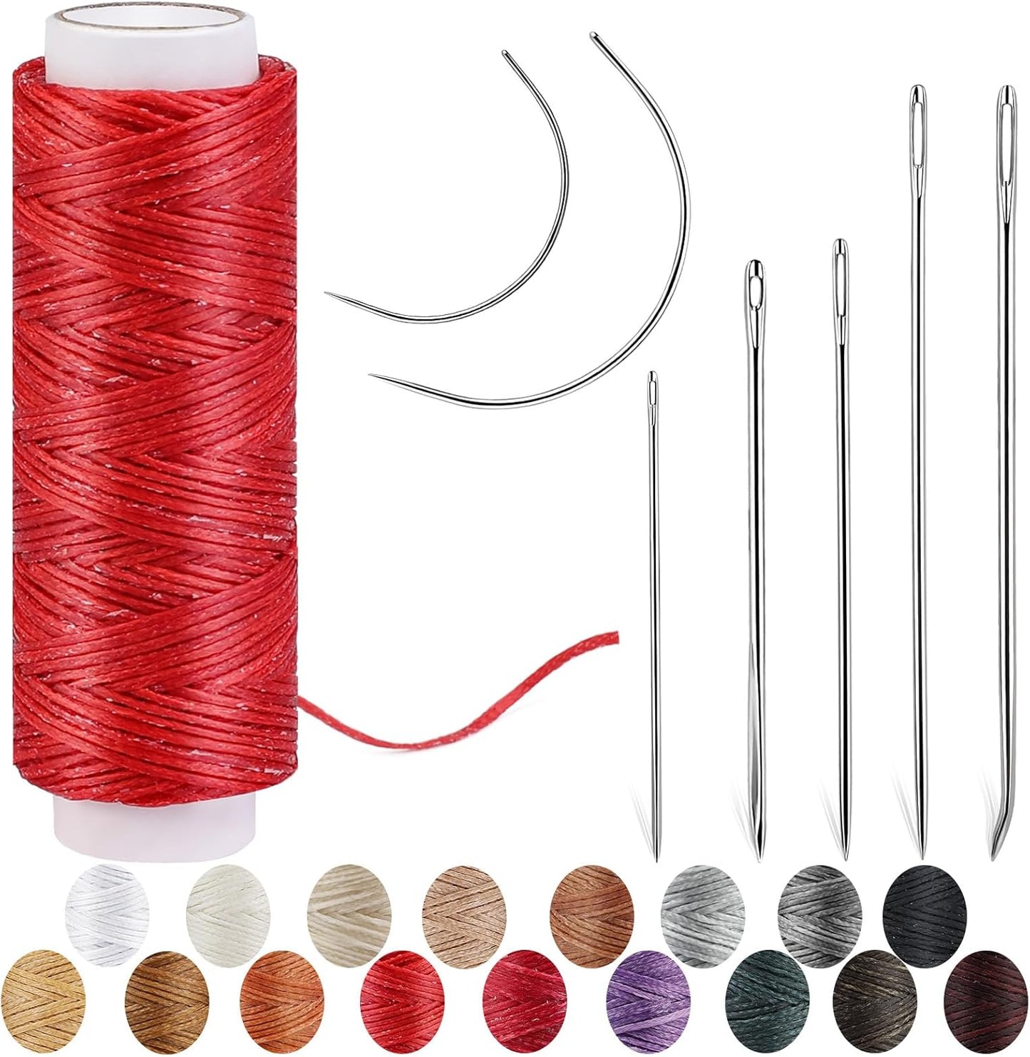 Ftyiwu Waxed Thread, Upholstery Needle and Thread 32 Yards with 7PCS Hand Sewing Needles for Home Upholstery Carpet Canvas Repair Leather Sewing (Red)