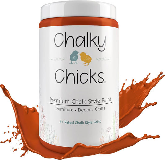 Chalky Chicks All-in-One Chalk Paint for Furniture or Cabinet - 32 Fl Oz - Matte Finish Pumpkin Pie Orange for Metal, Wood Furniture Paint - No Sanding All-in-One for Home Decor & Crafts, USA Made