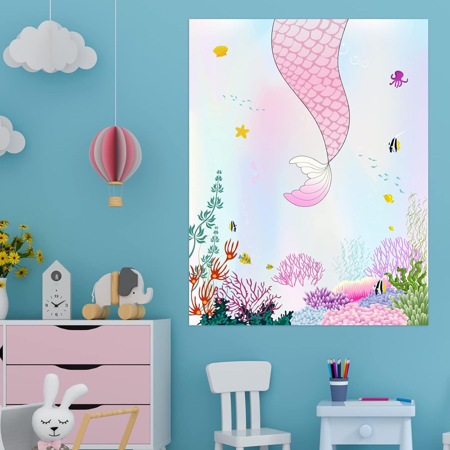 ASTARON Pin The Tail on The Mermaid Game for Birthday Party, Mermaid Party Game with 24 pcs Tail Stickers Birthday Party Supplies for Wall Home Room Decorations