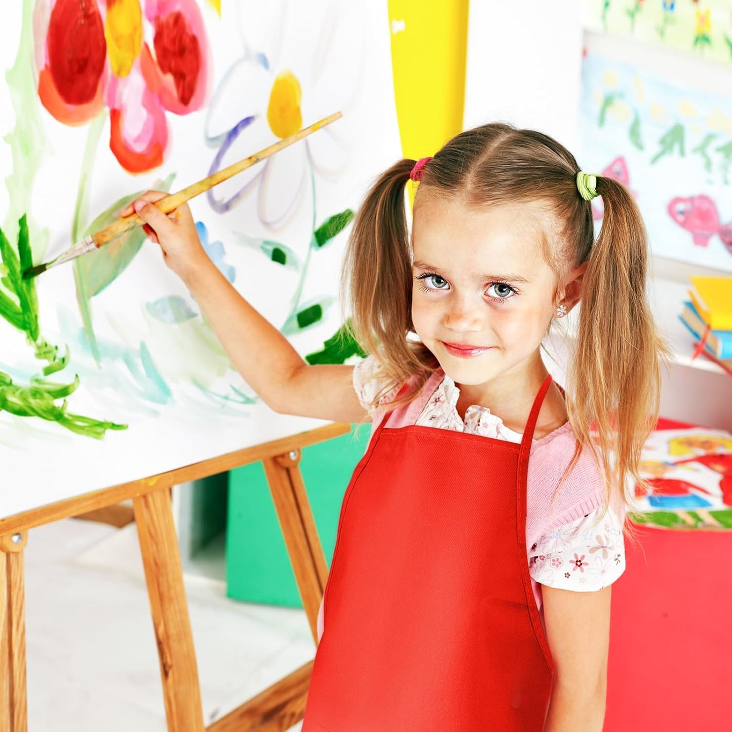 CHRORINE 6/12/24 Pack Kids Painting Apron Toddler Art Aprons for Kids Paint Apron Smock for Painting Cooking Craft Activity