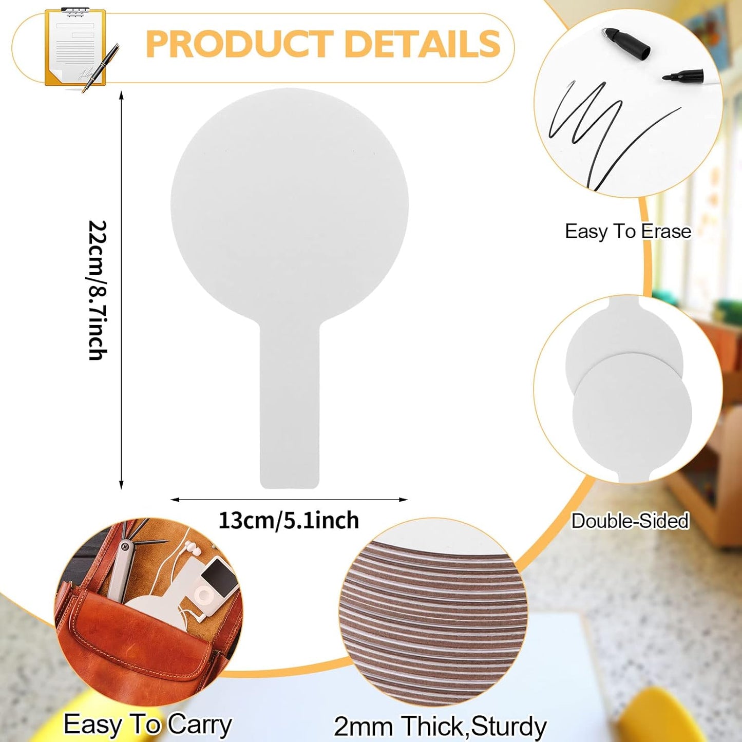 50 Pieces Dry Erase Answer Paddles Handheld Double Sided Paddles Mini White Boards Small White Board Dry Erase Signs Auction Paddles for Students Classroom Voting Bridal Shower Games