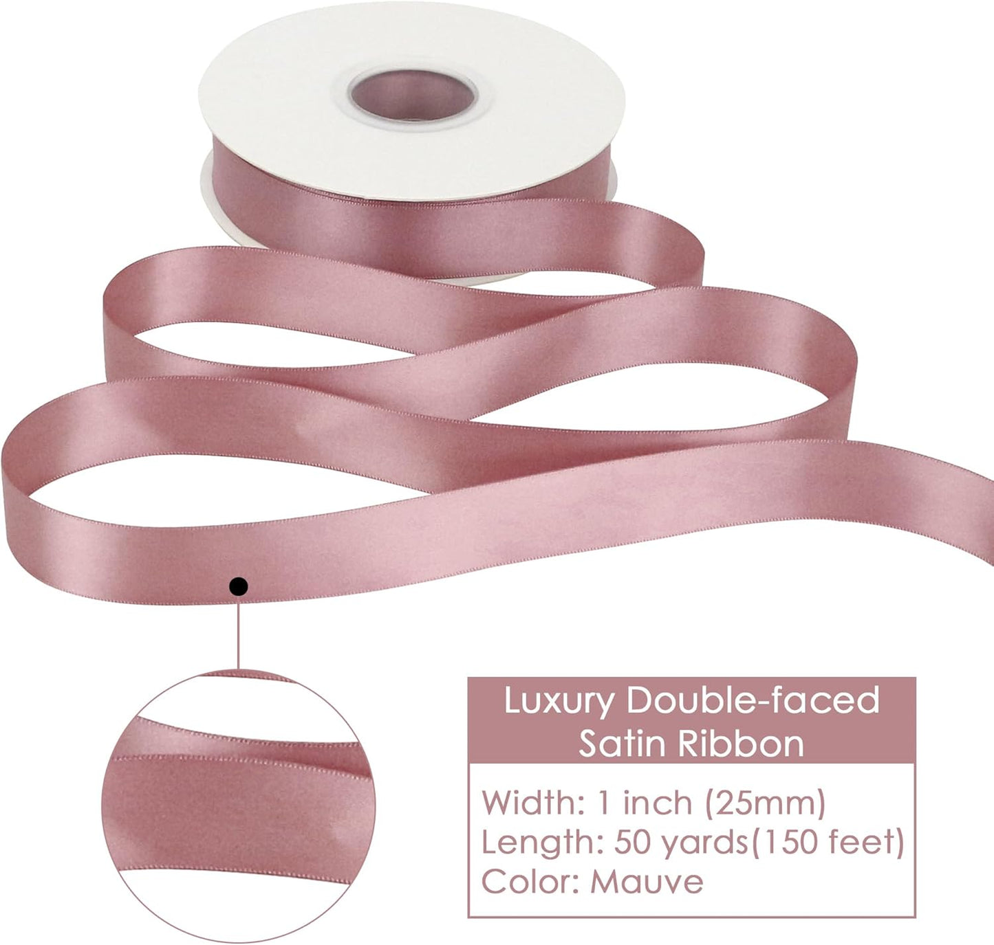 HUIHUANG Mauve Satin Ribbon 1 inch Dusty Rose Ribbon 50 Yards Double Face Silk Satin Ribbon for Wedding Decor Crafts Gift Wrapping Bows Bridal Floral Bouquet Invitation Card Birthday Party