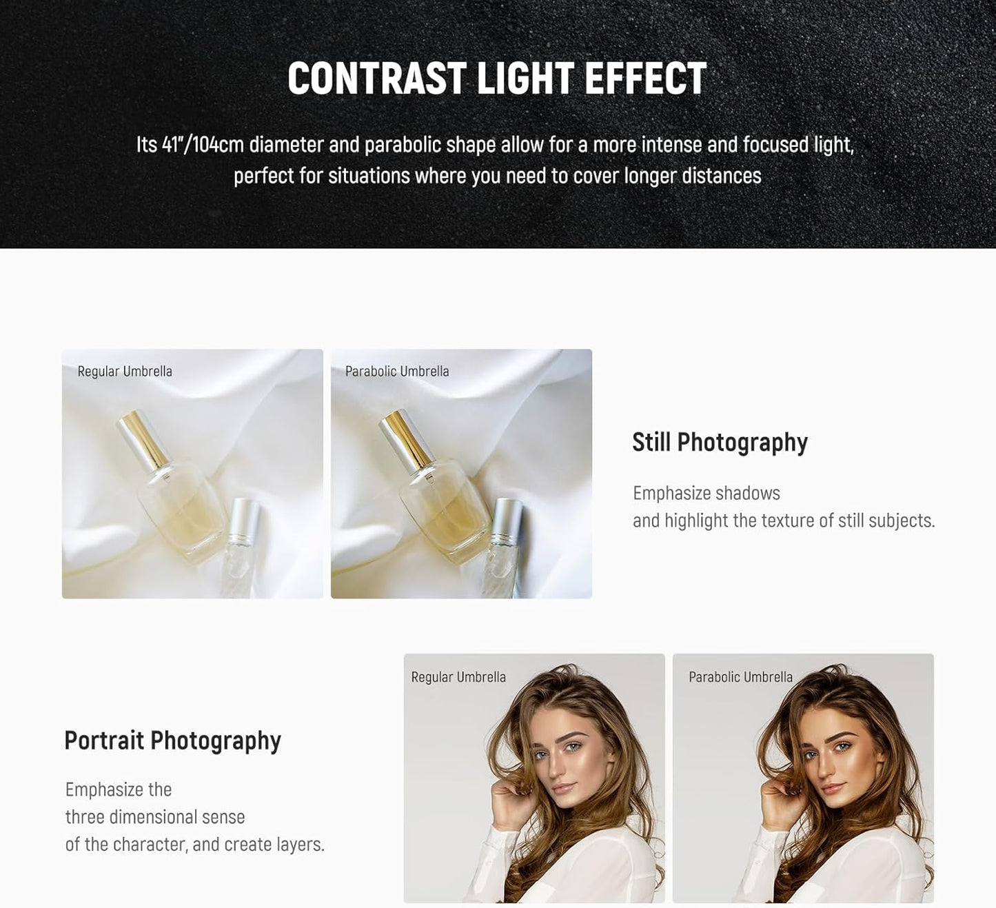 NEEWER 41"/104cm Parabolic Reflective Umbrella Photography with White Inner, Soft Lighting with Diffuser Cover, Bag, Quick Fold for Camera Photo Studio Video Light Shooting Monolight Flash, NS1U