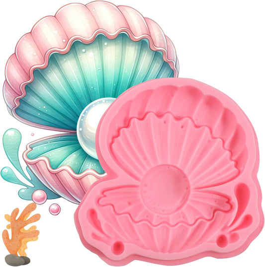 1 Pcs Pearl Shell Cake Decoration Silicone Mold, Cute Ocean Theme Candy Fondant Mold, Suitable for Kitchen Baking Chocolate Biscuit Making, Flower Paste Resin Pendant Clay