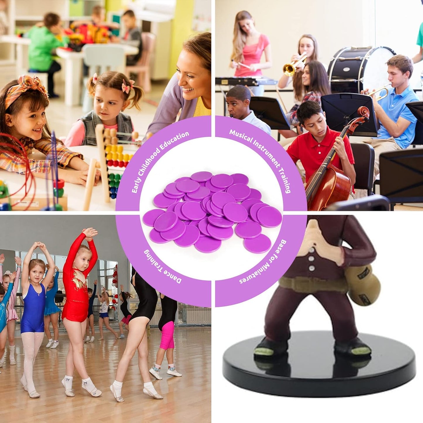 Set of 100 Opaque Plastic Learning Counters Mini Poker Chips Game Tokens with Storage Box (Purple, 1 Inch)