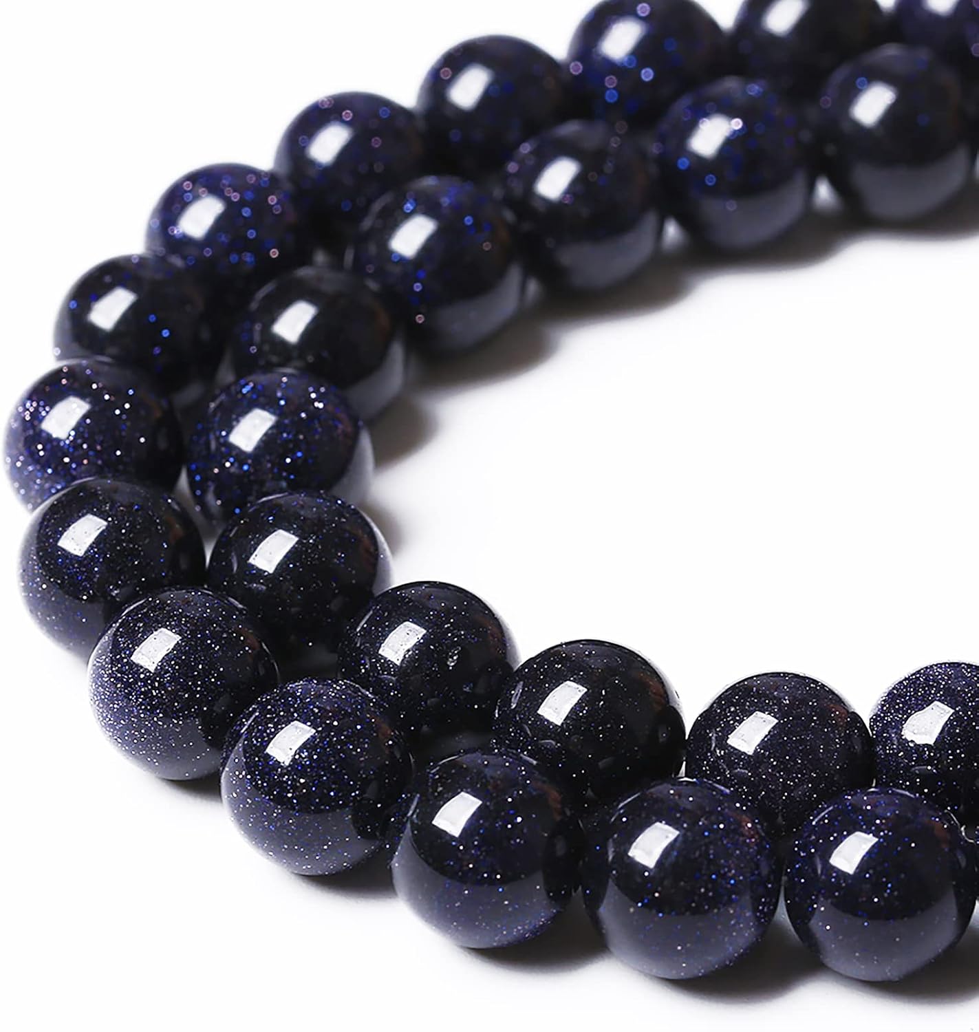 60PCS 6mm Starry Blue Sandstone Gemstone Beads Beads Natural Stone Round Loose Beads for Jewelry Making DIY Bracelet Necklace 15" Inch