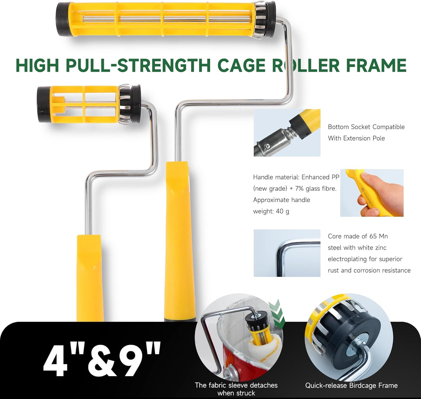 VOOMEY 12 PCS Paint Roller Kit, Deep Grooved Foot Paint Tray, Paint Tray Liner, Wall Paint Roller with Frame, Professional Paint Kit for House Painting