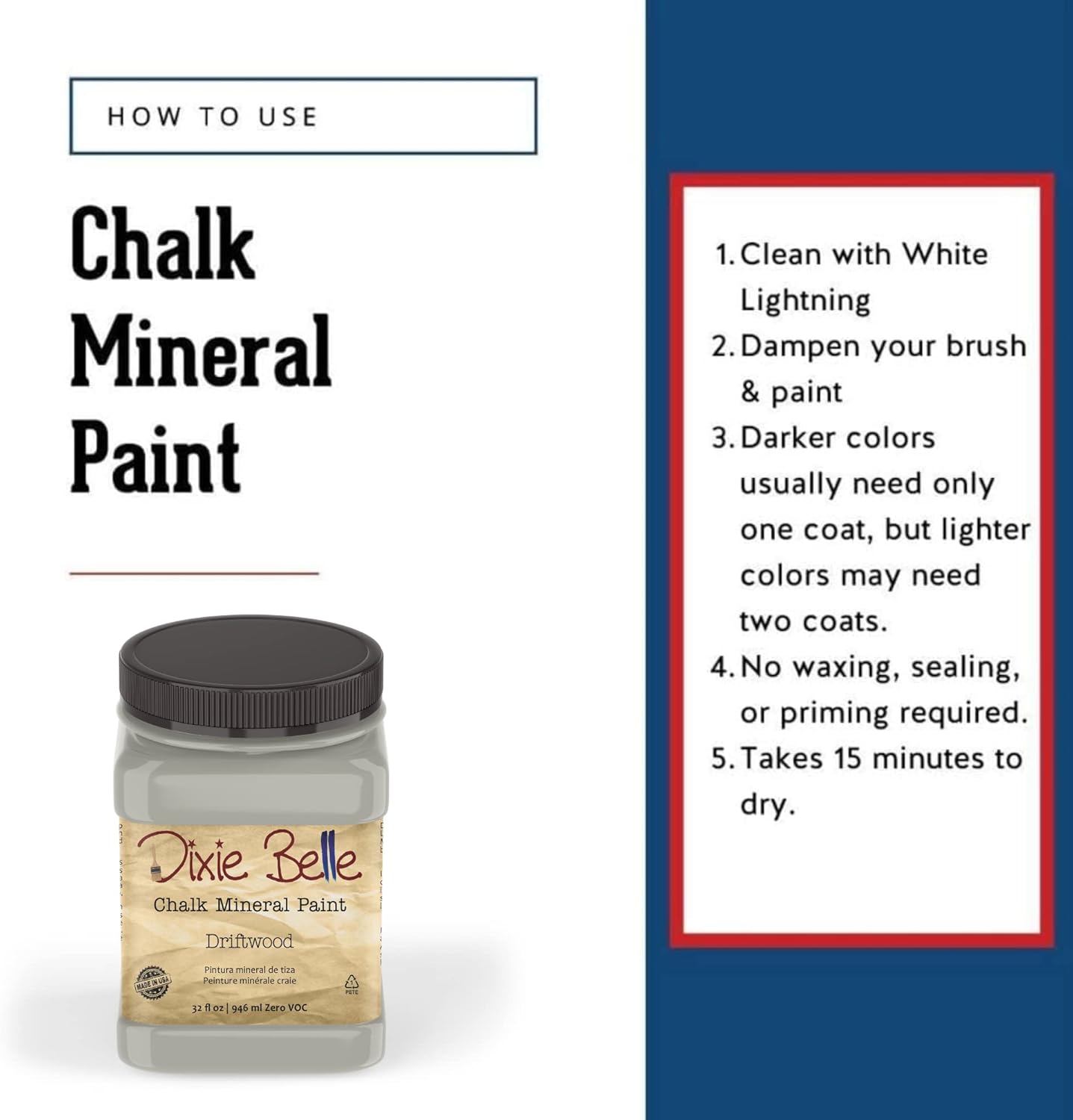 Dixie Belle Paint Company Chalk Finish Furniture Paint - Driftwood (32oz) - Matte Light Gray Chic Chalk Mineral DIY Furniture Paint