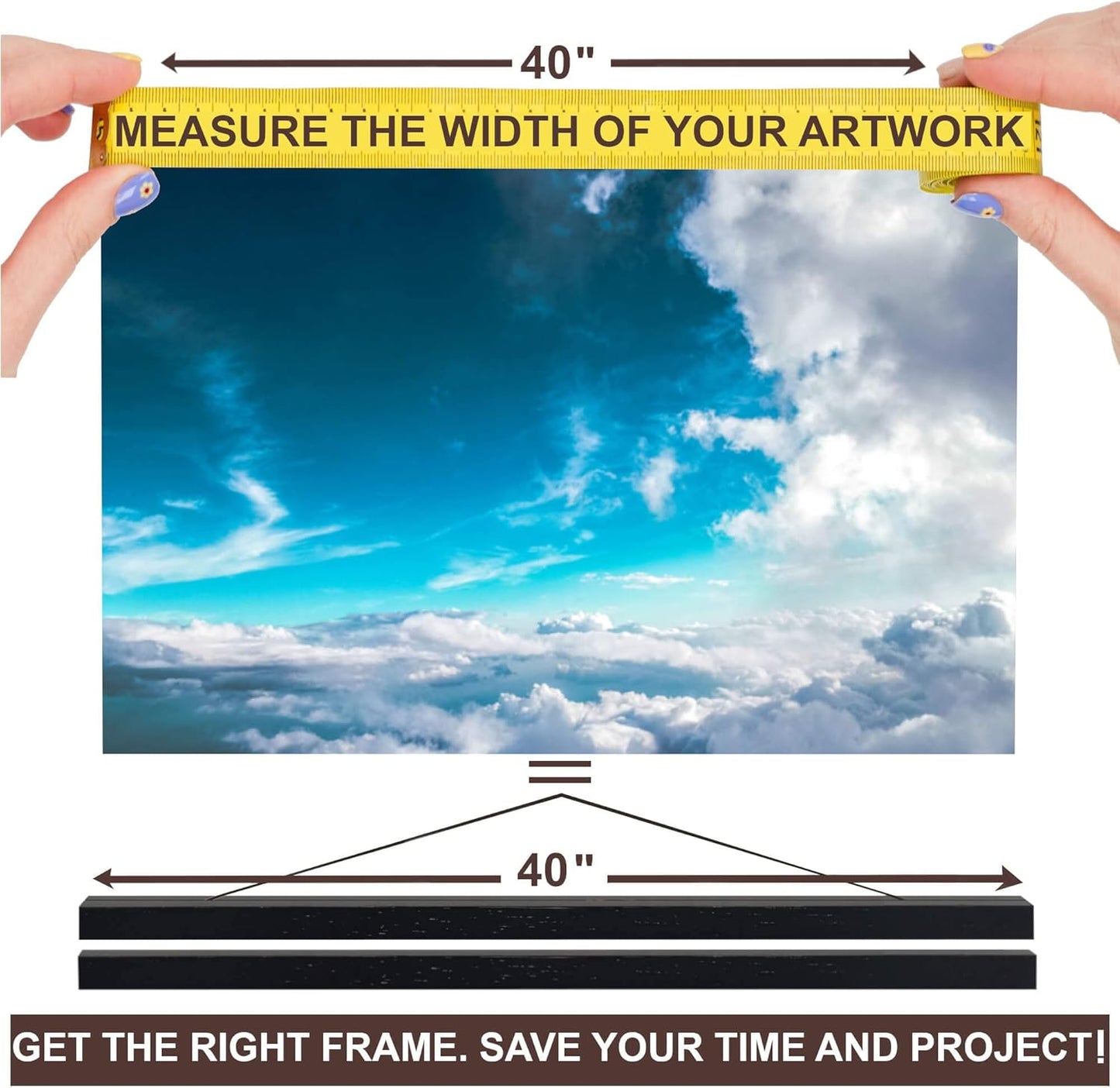 Dacri Home 40” Wide Magnetic Poster Hanger Frame,Wooden Poster Hanger 40x27 40x30 40x60, Strong Magnets for Easy Hanging Posters Pictures Maps Canvas Prints Scroll Wall Art (40 Inch, Black)