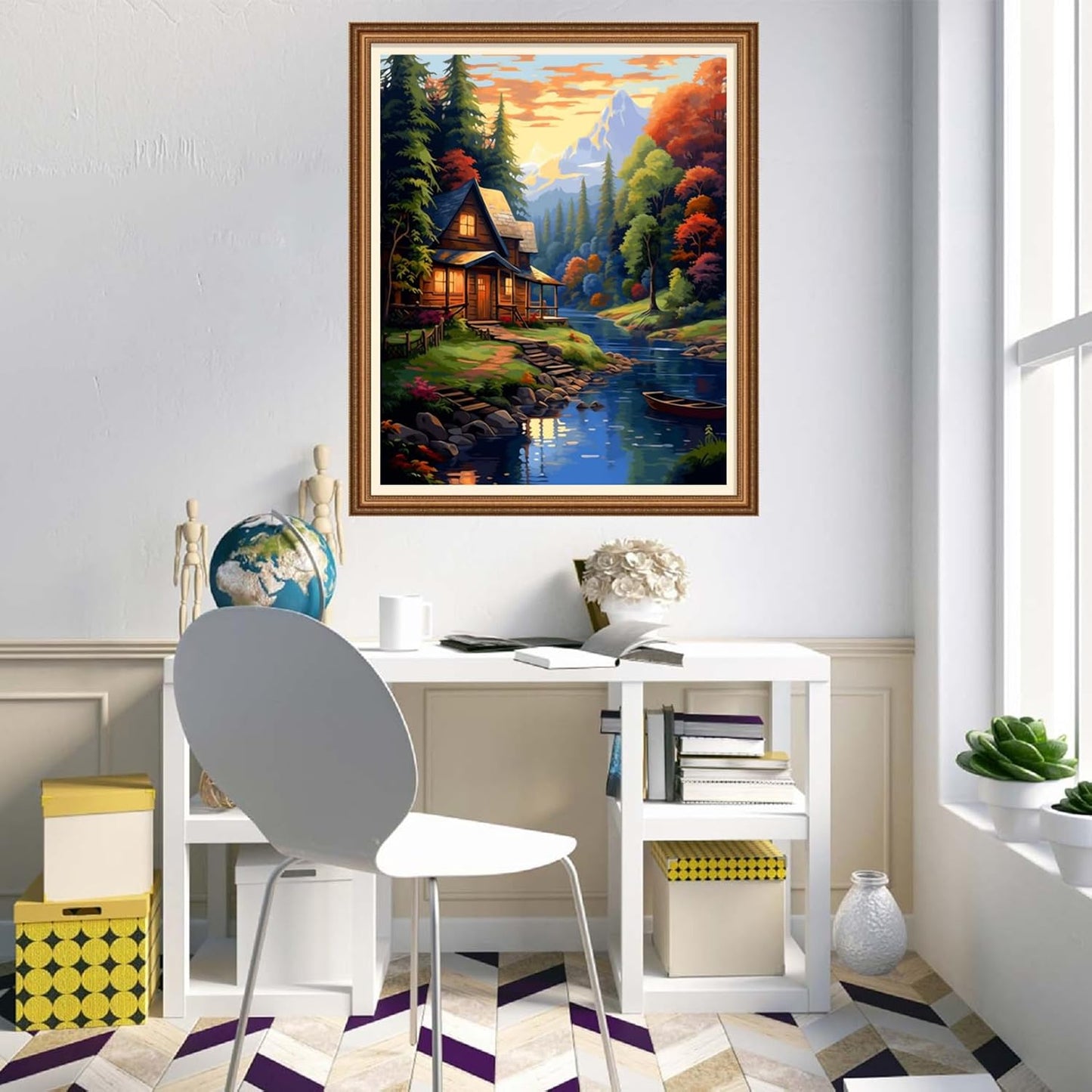 Disnesart Cross Stitch Stamped Full Embroidery Kits DIY 11CT Cotton Thread Printed DIY Needlepoint Kits Craft Needlework Set Cross-Stitch Stamped Sets- Night View Home 16x20 inch