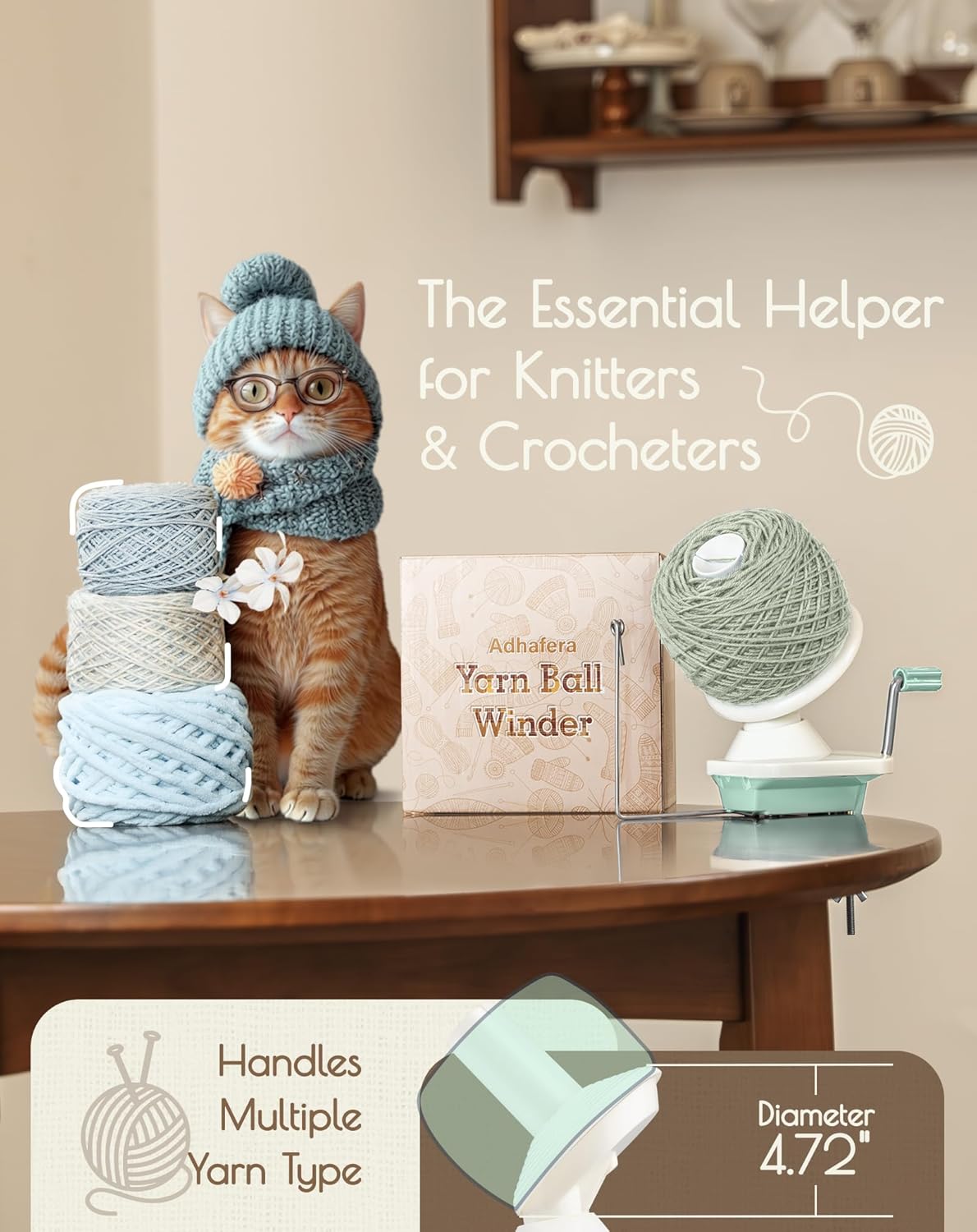Adhafera Yarn Winder, Yarn Ball Winder for Crocheting, The Helper for Yarn Collection Lovers