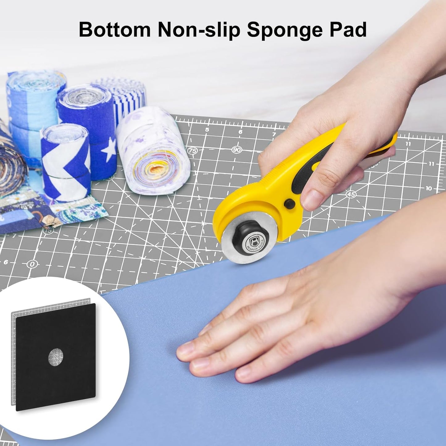 Headley Tools 12"x12" Rotating Cutting Mat, Self Healing Mat with 360-Degree Rotation & Anti-Slip Base, Sewing Board Cutting Mat Perfect for Fabric Quilting Leather Hobby Project, Grey