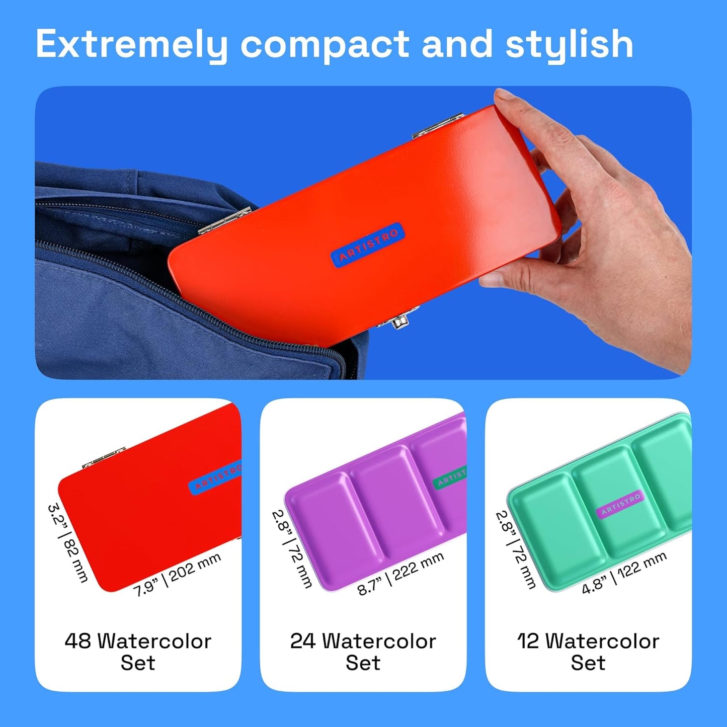 ARTISTRO Watercolor Paint Set in Portable Box, Includes Metallic and Fluorescent Paints, 2 x Brushes, Watercolour Paper, Acrylic Markers, Travel kit for Artist and Beginners