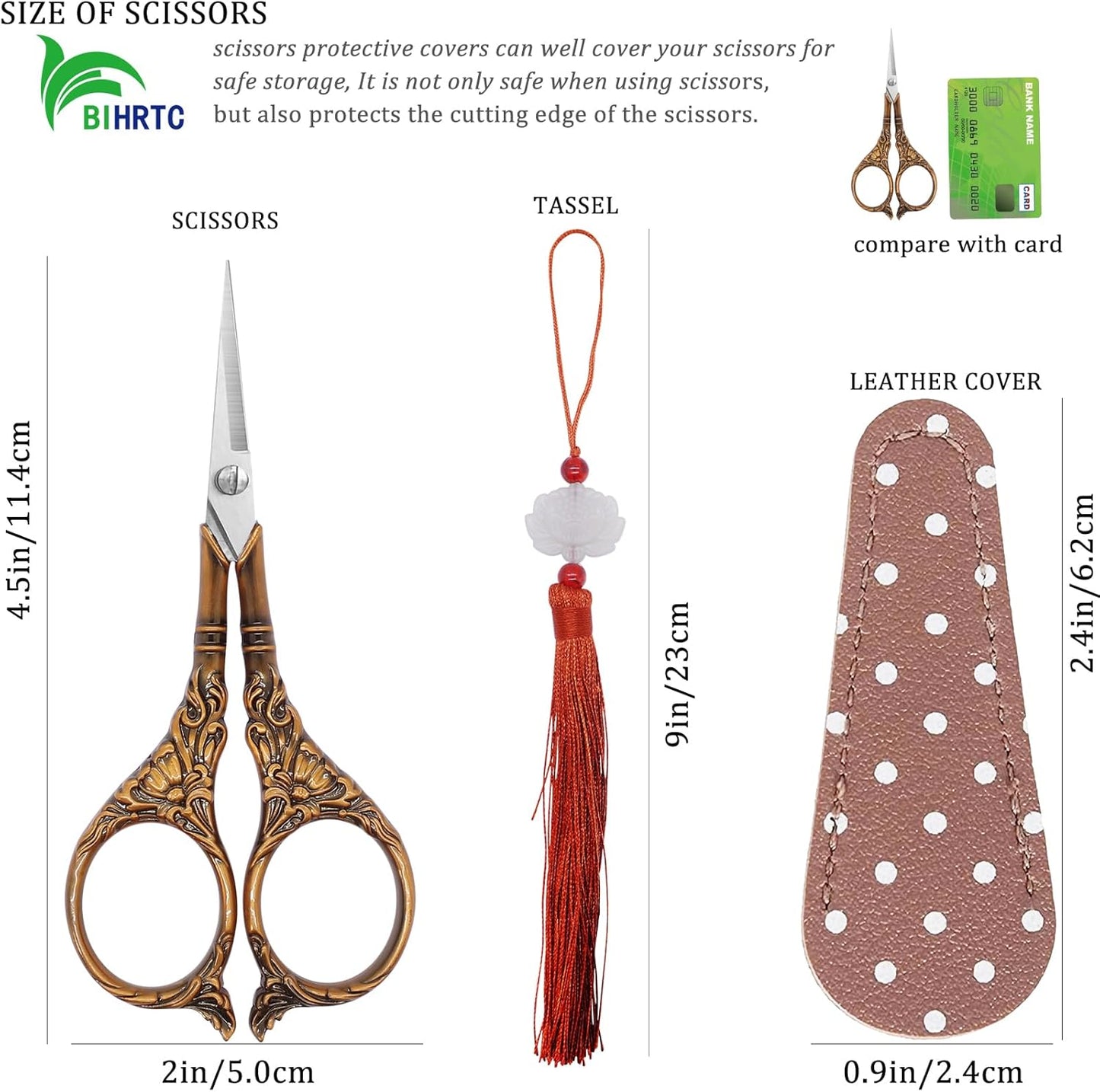 BIHRTC 4.5Inch Small Sewing Scissors Nail Clipper with Cover Tassel Stainless Steel Shears Dressmaker Precision Scissor Mini DIY Tool for Craft Needlepoint Sewing Artwork Housework