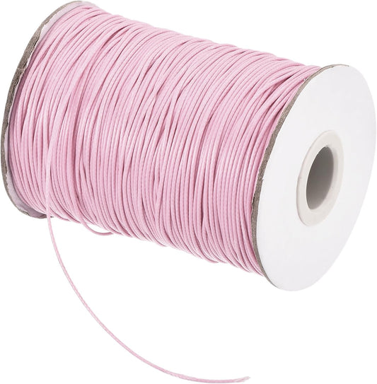 MECCANIXITY Waxed Cord 0.8mm Waxed Polyester Cord 175 Yard Wax String for Bracelet Making,Necklaces, Beading,Jewelry Making and DIY Crafts(Light Pink)