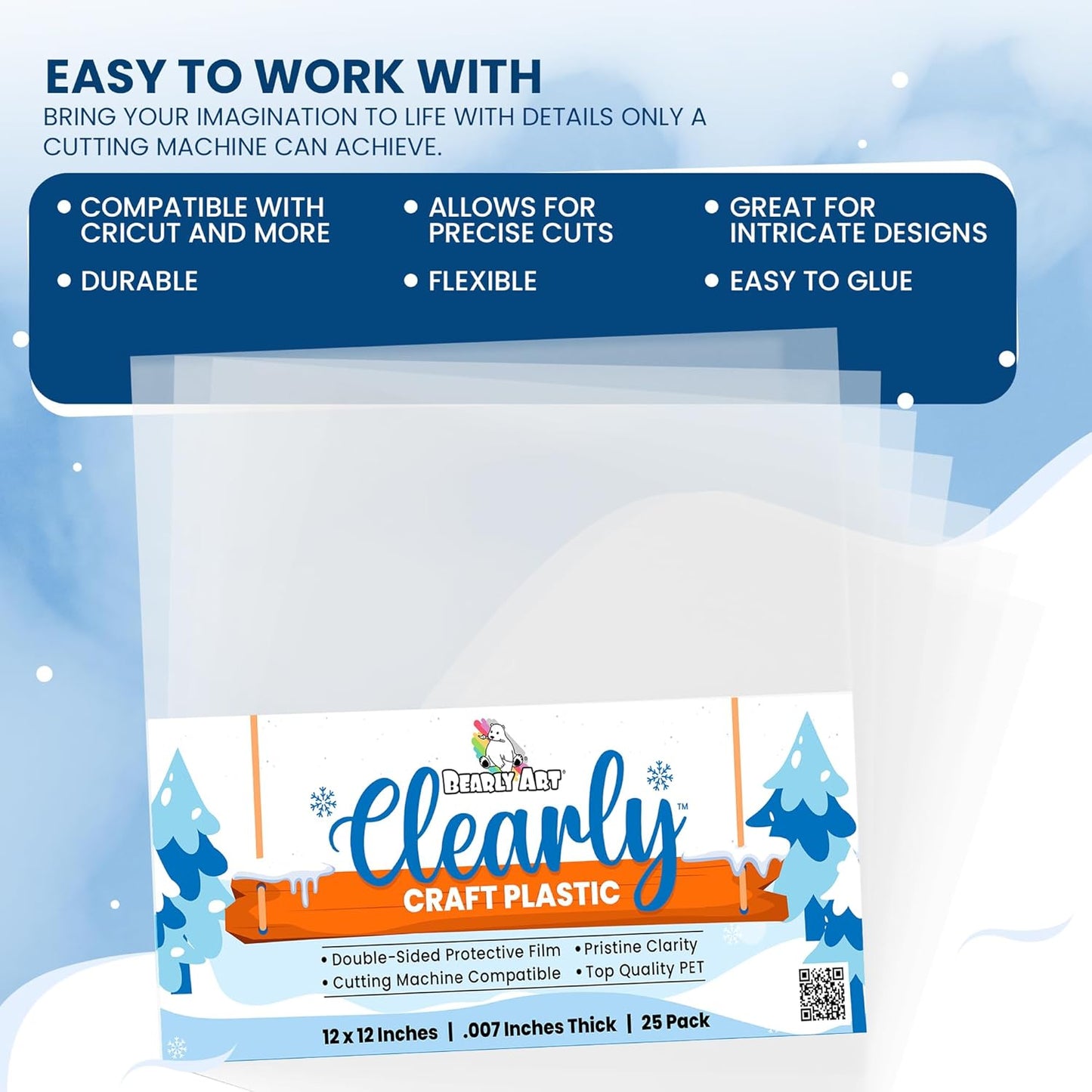 Bearly Art Clearly Craft Plastic - Crystal Clear Acetate Sheets for Crafts 12x12 - .007" - BPA Free - Compatible with Cricut and More - 25 Pack