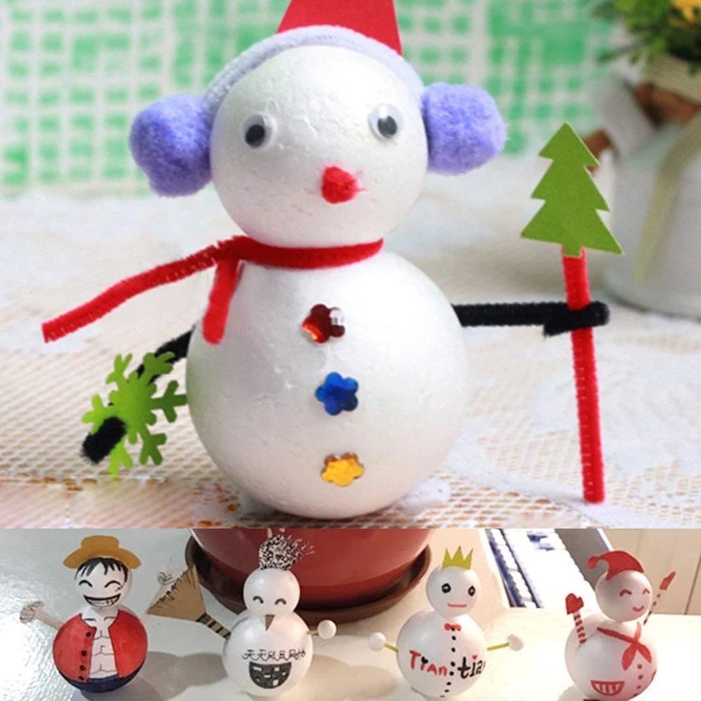 hesmartly 60 Pack Craft Foam Balls,White Polystyrene Smooth Round Balls, 6 Sizes Foam Balls and 2 Pieces Painting Brushes for DIY Projects Arts and Crafts Supplies