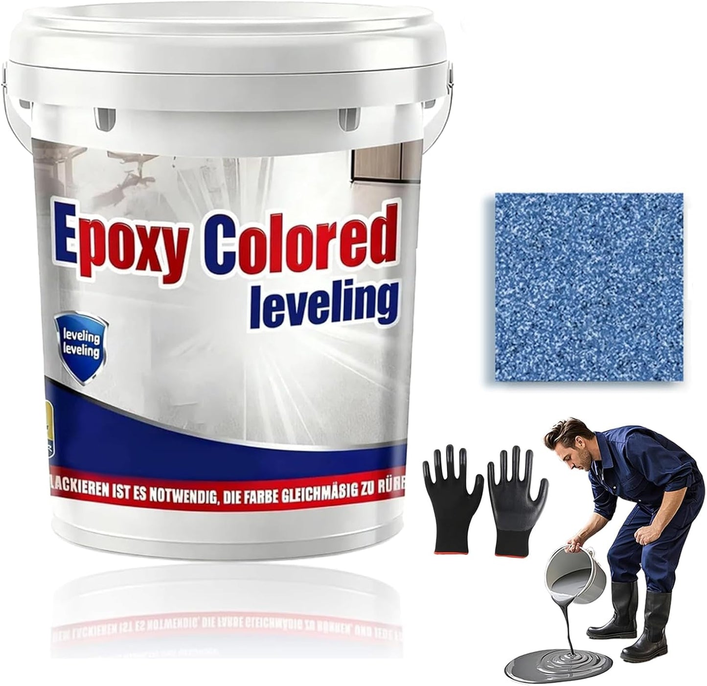 Epoxy Floor Paint, Epoxy Colored Sand Floor Paint, High-Gloss Marble Effect Self-Leveling Coating, Waterproof, Non-Slip, Ultra-Durable for Garage, Basement, Wood Floors (Sapphire Blue,11 lb)