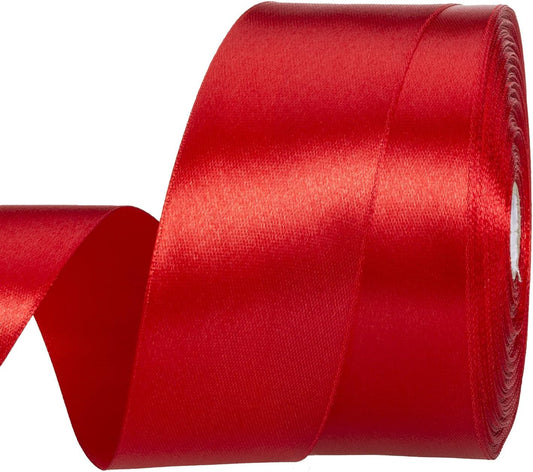 1 1/2 Inch Red Solid Satin Ribbon, 50 Yards Craft Fabric Ribbon for Gift Wrapping Floral Bouquets Wedding Party Decoration
