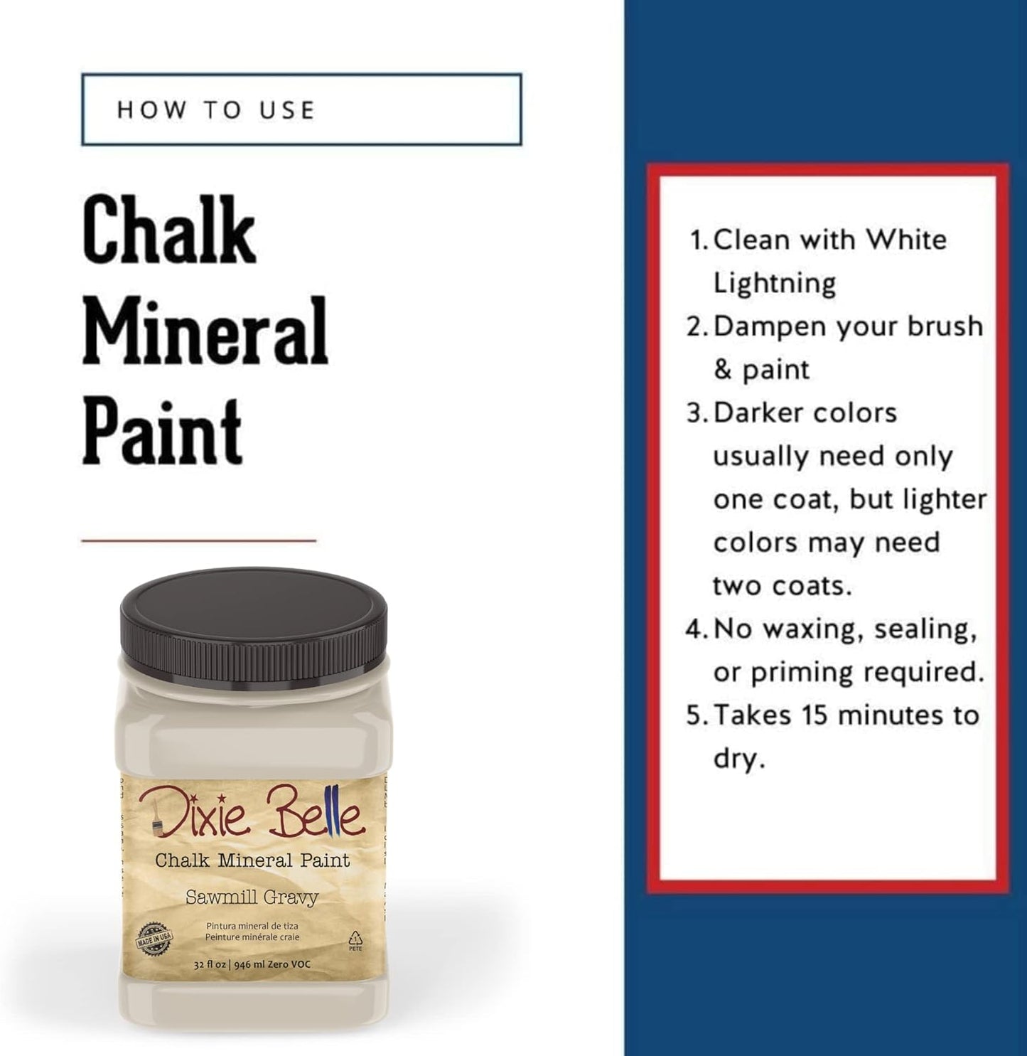 Dixie Belle Paint Company Chalk Finish Furniture Paint - Sawmill Gravy (32oz) - Matte Smooth Beige Chic Chalk Mineral DIY Furniture Paint