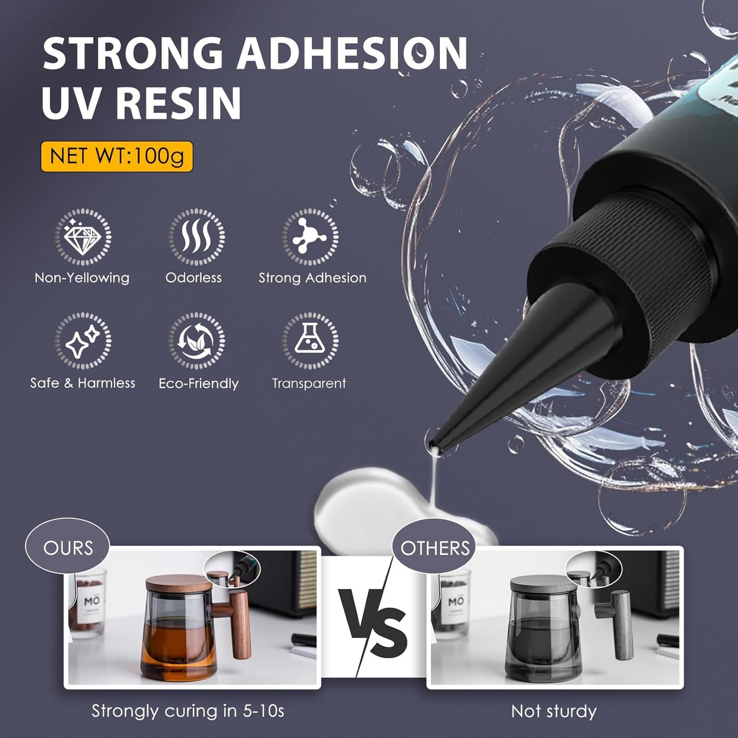 100g UV Resin for Bonding, Akisey UV Glue for Repairing Glass, Plastic, Resin Decoration, Fast Curing in Seconds Under UV Light (Not Included)