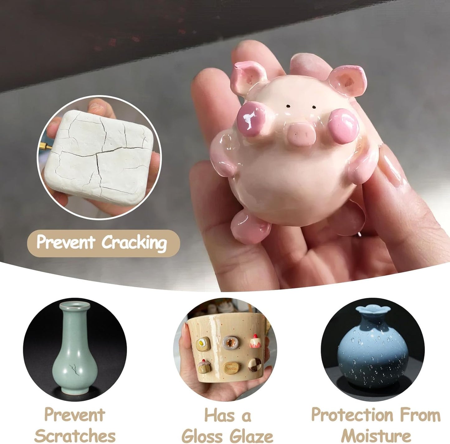 Air Dry Clay Glaze 100ml, Gloss Varnish for Air Drying Clay - Clear Gloss Finish for Pottery/Sculptures/DIY Craft - Waterproof Acrylic Coating