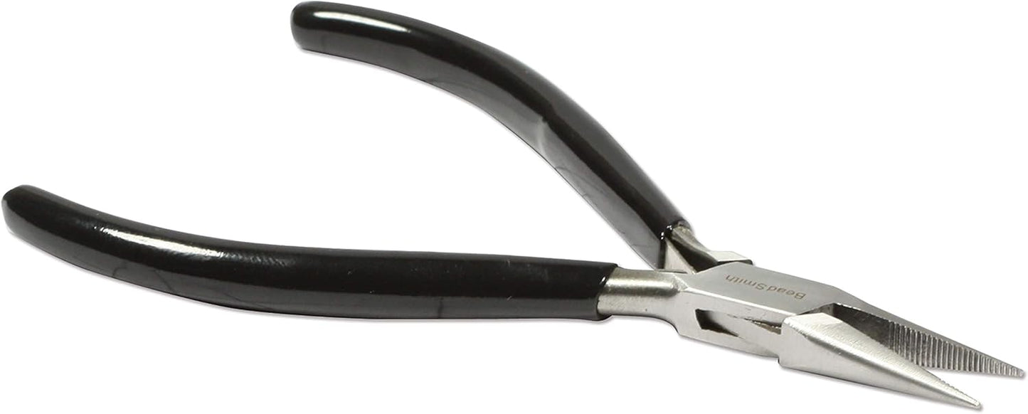 The Beadsmith Chain Nose Pliers – Serrated – Extra Fine Tips – 4.5 inches (114mm) – PVC Grip Handle with Double Leaf Springs – Jewelry Making Tool for Creating Bracelets, Earrings and Necklaces