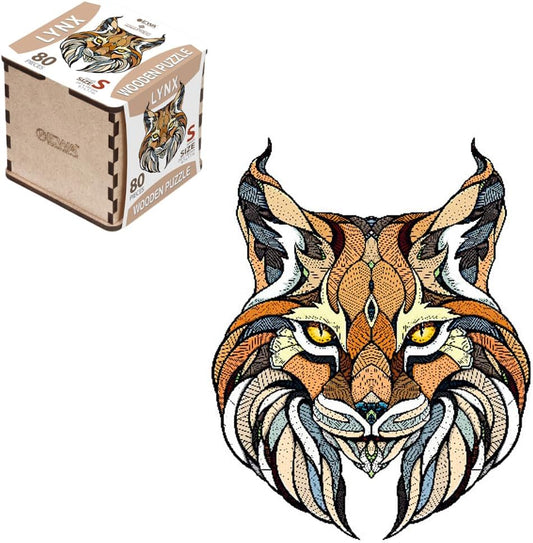 EWA Home Décor – Lynx Small 80 Pieces – Wooden Jigsaw Puzzle for Adults – Perfect for Artistic Home Decoration and Mindful Relaxation