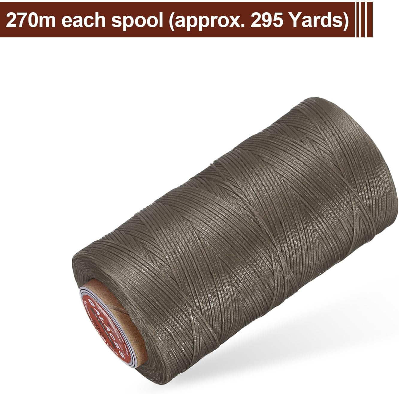 uxcell Flat Leather Sewing Waxed Thread, 270m / 295 Yards Polyester Wax String, 150D Wax Stitching Cord for Leather Crafts, Bookbinding, Bracelets Braided, Gray Brown
