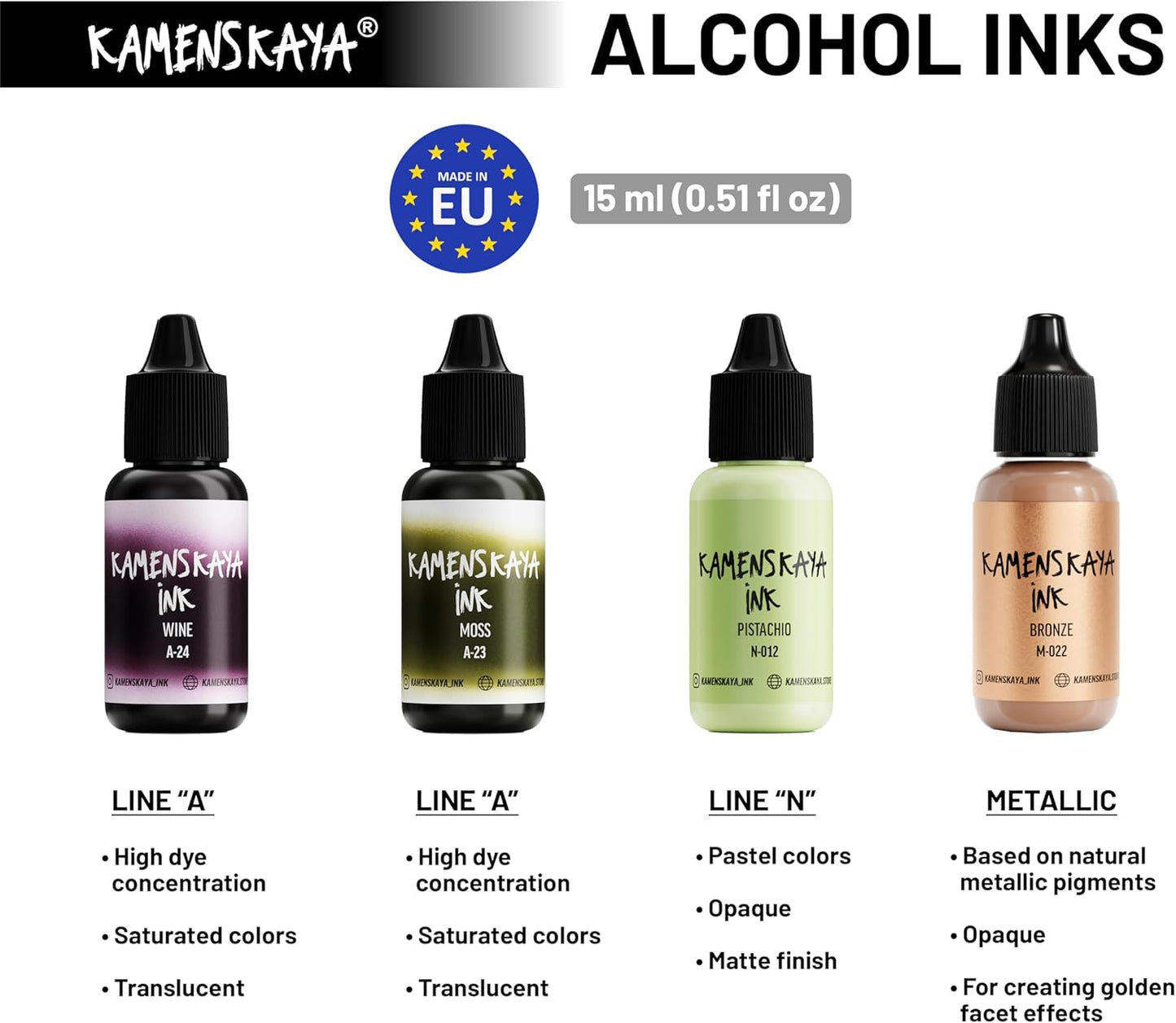 Alcohol Ink Set - 34 Color Variations - Set #22-4 Alcohol Inks x 0.51 fl oz (15 ml)