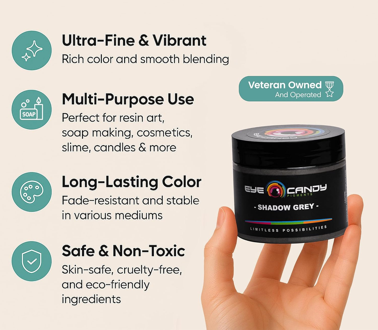 Eye Candy Pigments Premium Grey Mica Powder - Shadow Grey (50gr) - for Epoxy, Resin, Soap, Paint, Woodworking, Acrylic Pouring, Bath Bombs, Fishing Lures - DIY Arts and Crafts Additive