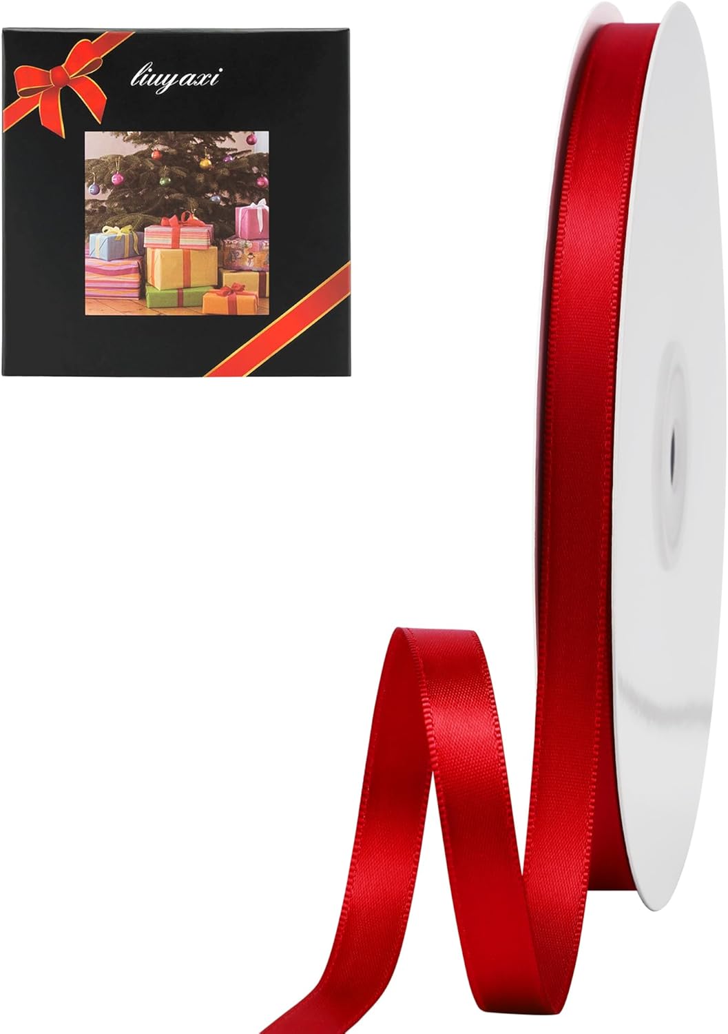 LIUYAXI Red Double Faced Satin Ribbon, 3/8" X Continuous 100 Yards, Ribbons Perfect for Gift Wrapping Bows Bouquet Wedding Decor DIY Craft and More