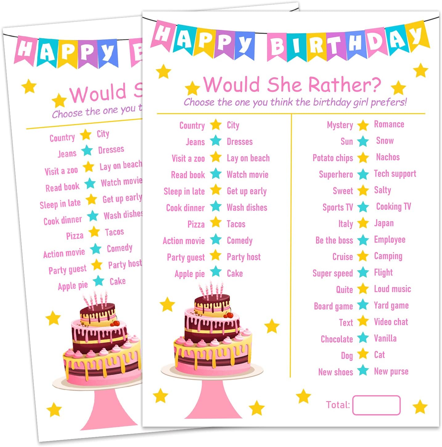 Birthday Girl Party Game-Would She Rather-20 Birthday Game Card Set- Girl Birthday Party Activity Notebook Themed Party Activity and Idea - Girl Birthday Supplies, Activity, Decorations
