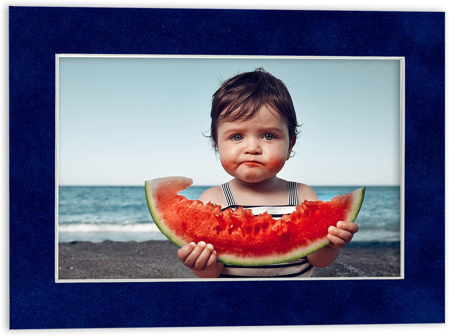 8x10 Mat Bevel Cut for 6x8 Photos - Acid Free Brooke Blue Suede Precut Matboard With Backing Board and Crystal Clear, Self Seal Photo Mat Bag - For Pictures, Photos, Framing - 4-ply Thickness