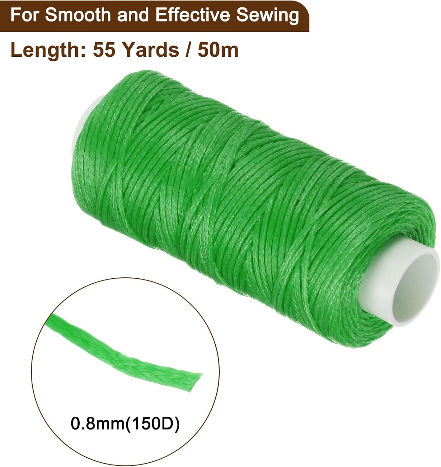 uxcell Leather Sewing Waxed Thread, 55 Yards / 50m 0.8mm 150D Flat Polyester All-Purpose Threads for Leather Crafts, Bookbinding, Green