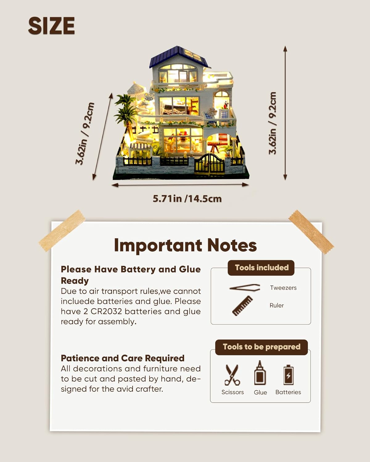 DIY Miniature House Kit, Mini House Kit for Beginners, Mayberry Street Miniatures, Model Building Craft Diorama Kit, Ideal Gifts for Birthday, Christmas(Blue Mansion)