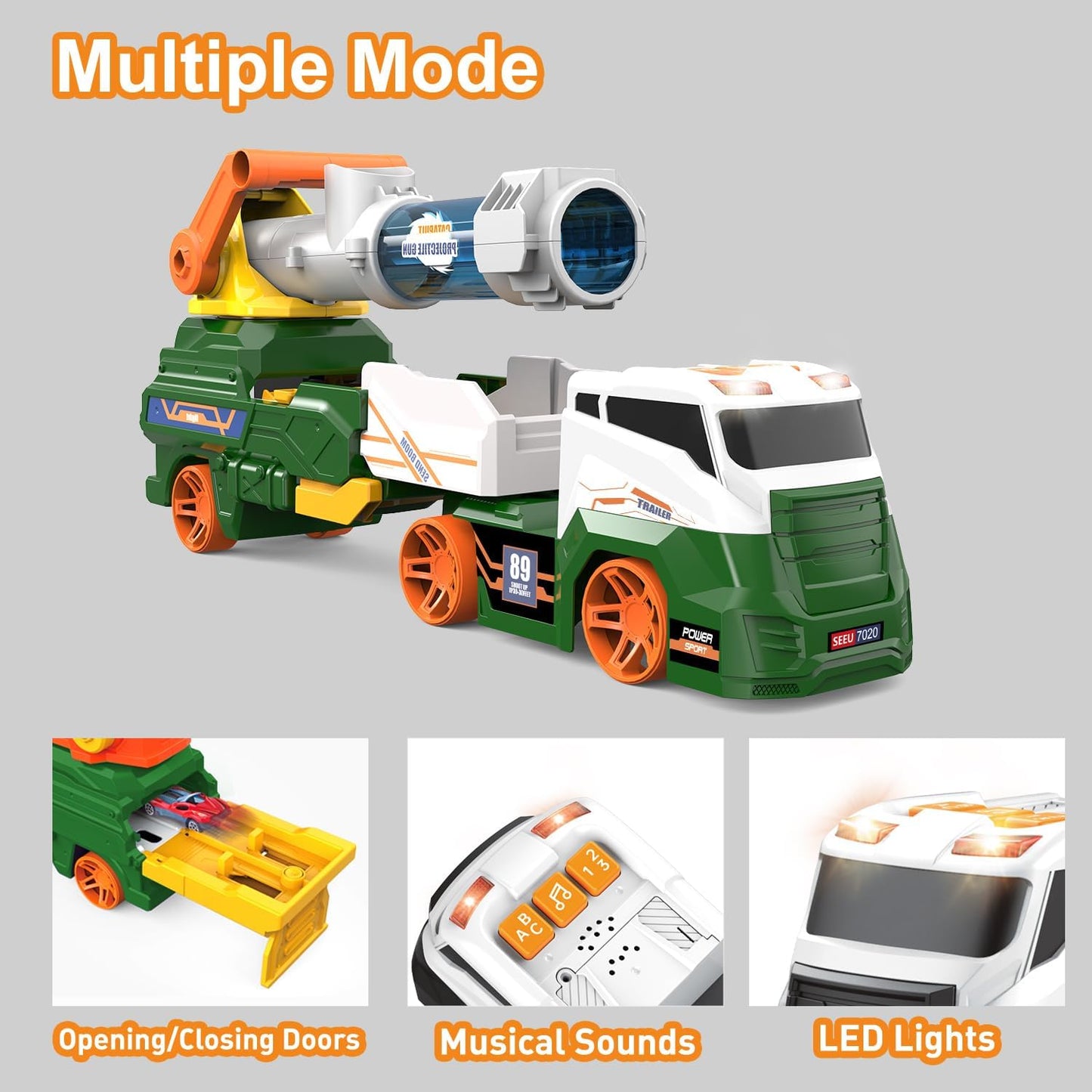 Dwi Dowellin Truck Toys for Kids, 28" Large Car Toys Include 4 Racing Cars+6 Ball, with Light & Sounds, Eejection&Shooting Transport Cars Toy, Gifts for Boys Girls-Green