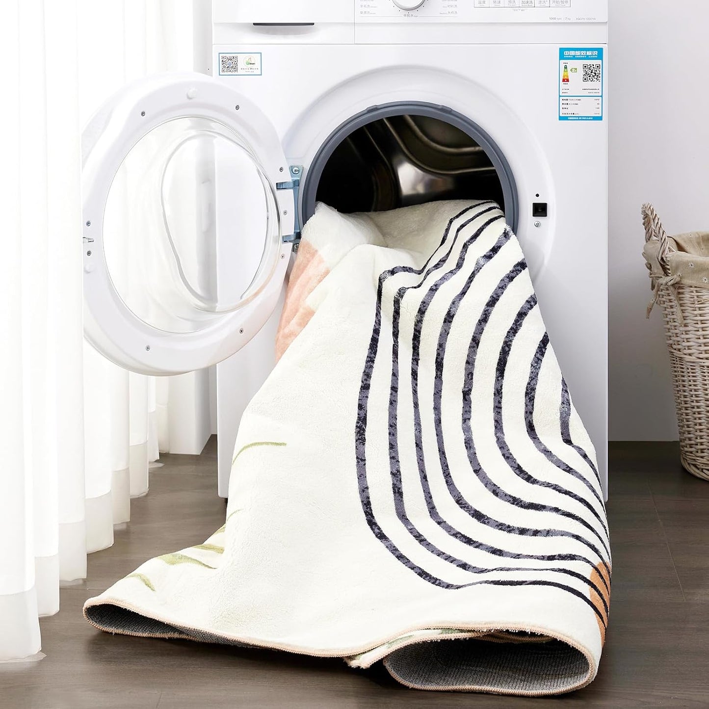 RoomTalks Boho Cute Bathroom Rugs Bath Mat Non Slip Washable, Modern Abstract Geometric Shape with Tropical Leaves 2x3 Small Area Rug for Bedroom Kitchen, Neutral Contemporary Retro Indoor Entry Rug