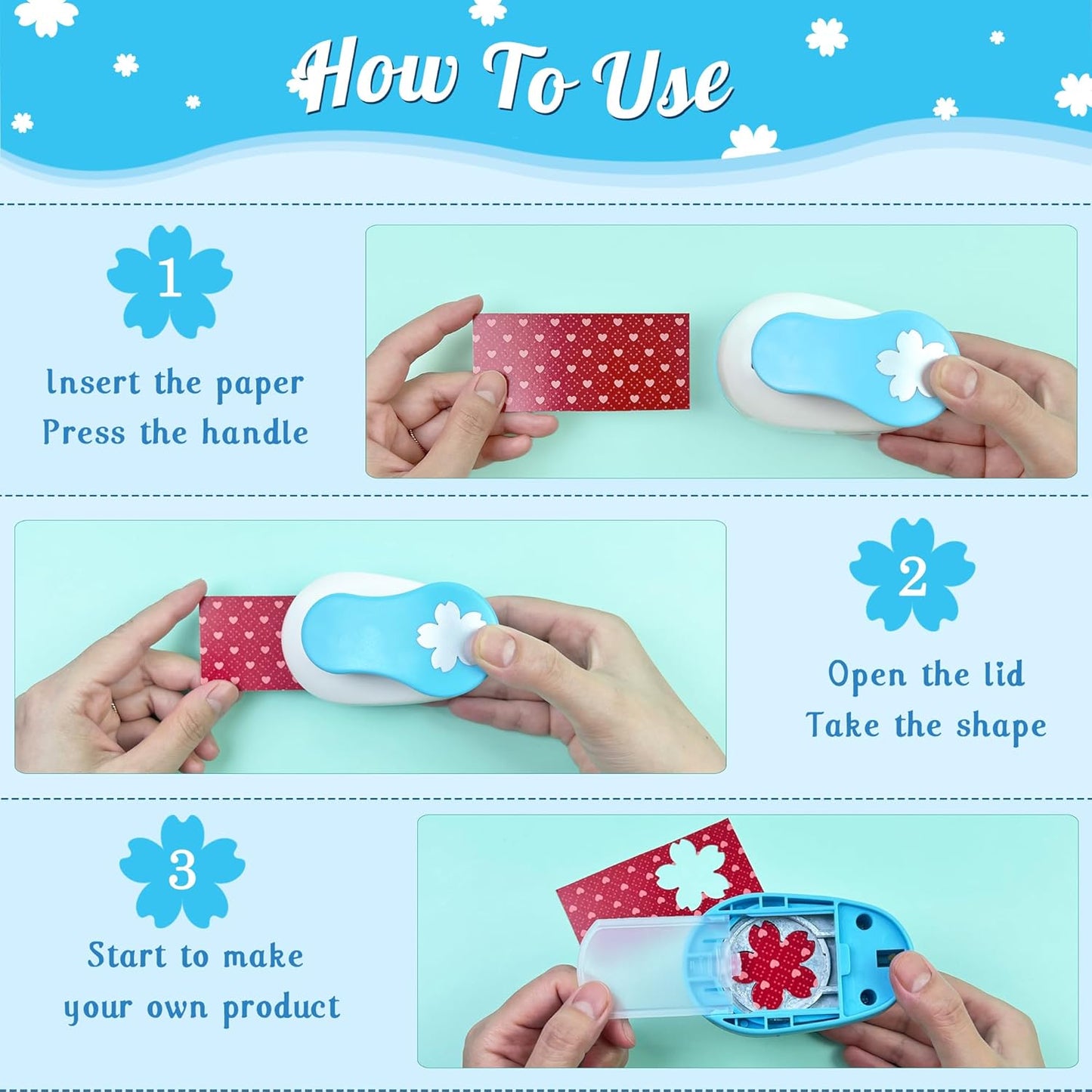 Flower Hole Punch for Craft Size Out 1-Inch, Cherry Blossoms Paper Punch Shapes, Craft Lever Handmade Paper, Tool Flower for Scrapbook, Festival Cards, DIY Arts